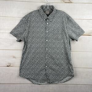 JACHS New York Shirt Mens M Gray Floral Print Short Sleeve Button Down Stretch